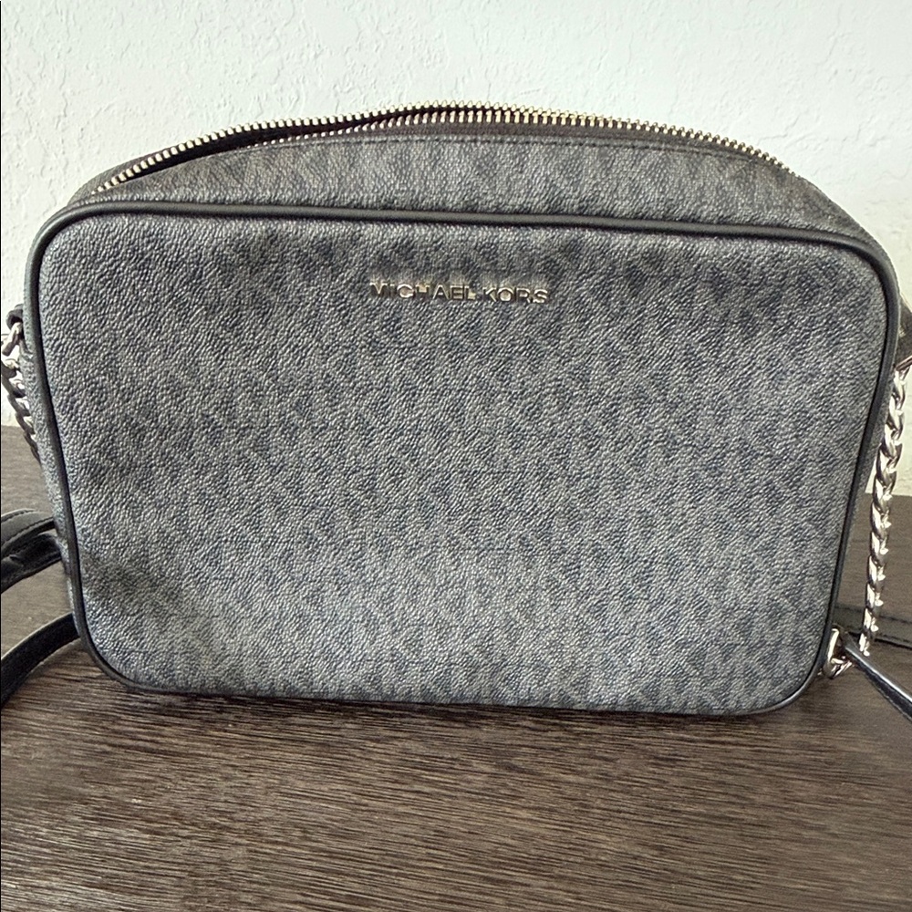 Michael Kors Gray Signature Crossbody Camera Bag with Chain Strap